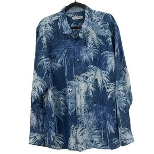 Tommy Bahama XXL Blue Palm Trees Linen Blend Button Down‎ Long Sleeve Shirt XXL